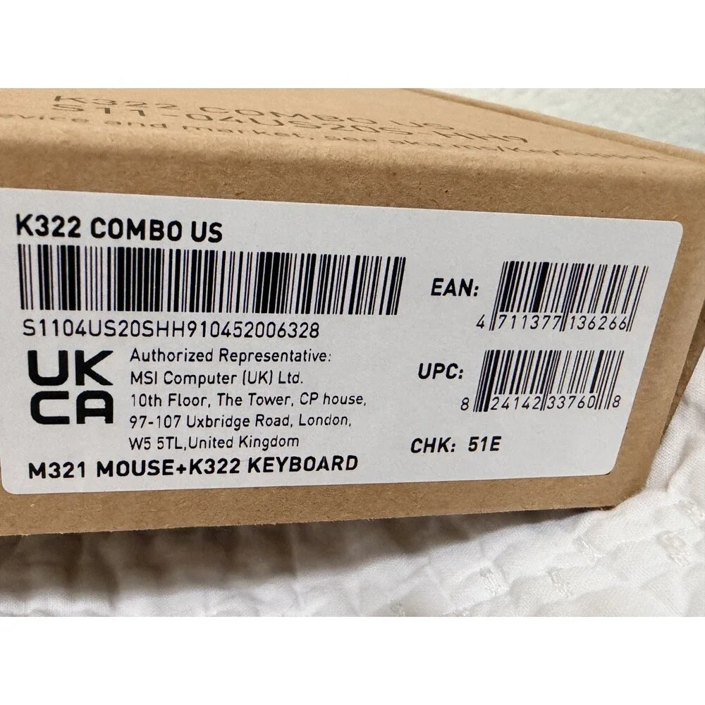 MSI K322 M321  COMBO US keyboard And Mouse Open Box unused
